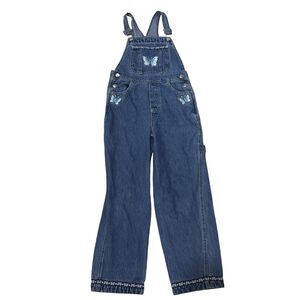 Vintage Basic Editions Overalls Size 7/ 8 Blue Butterfly‎ Embroidery